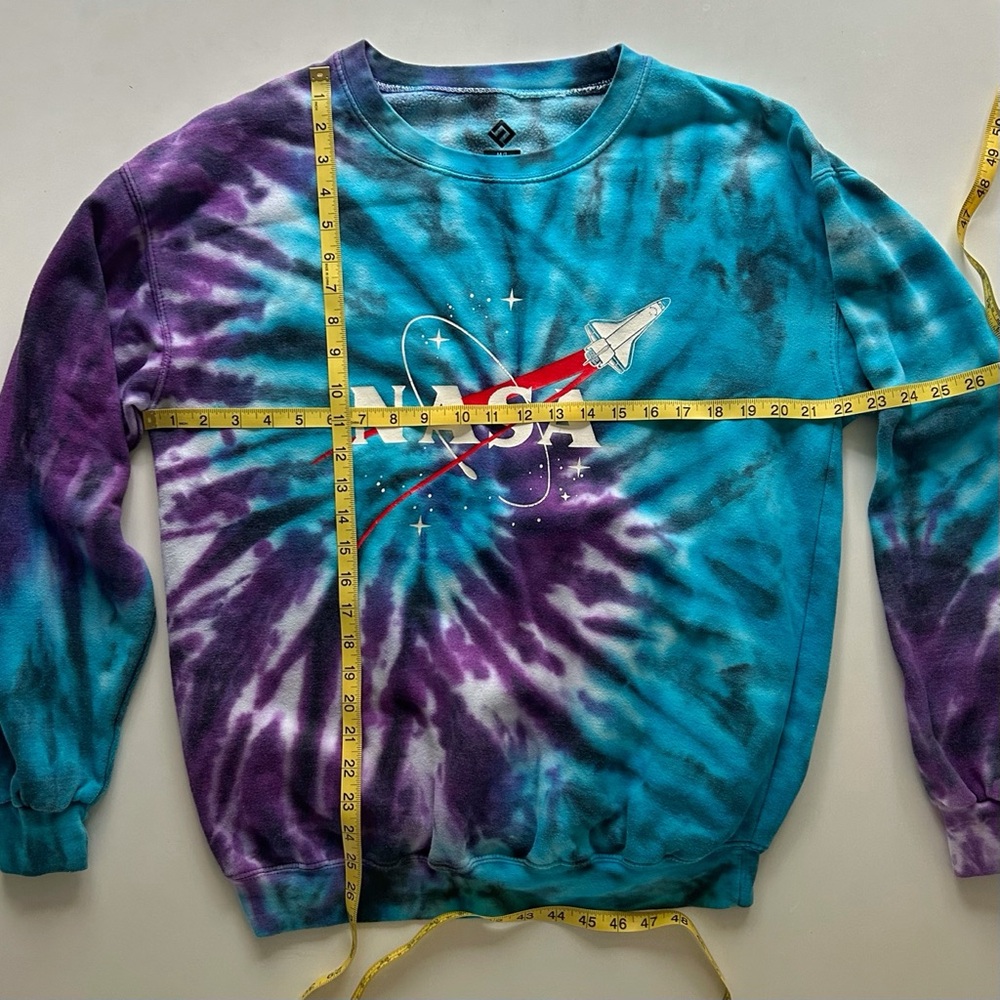NASA Tie-Dye Crewneck Sweatshirt Teal Purple Graphic Size M/L - Picture 6 of 7